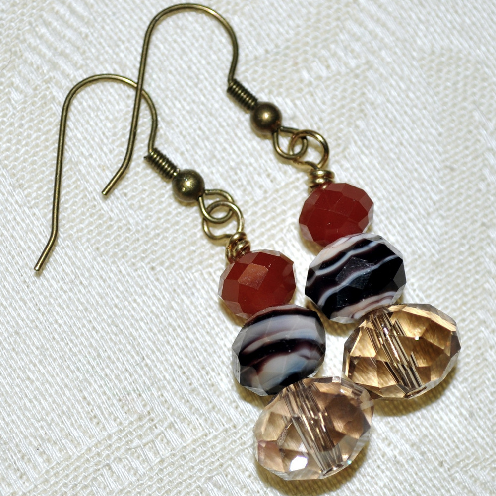 Handmade Brown & Gold Faced Glass Beaded Earrings